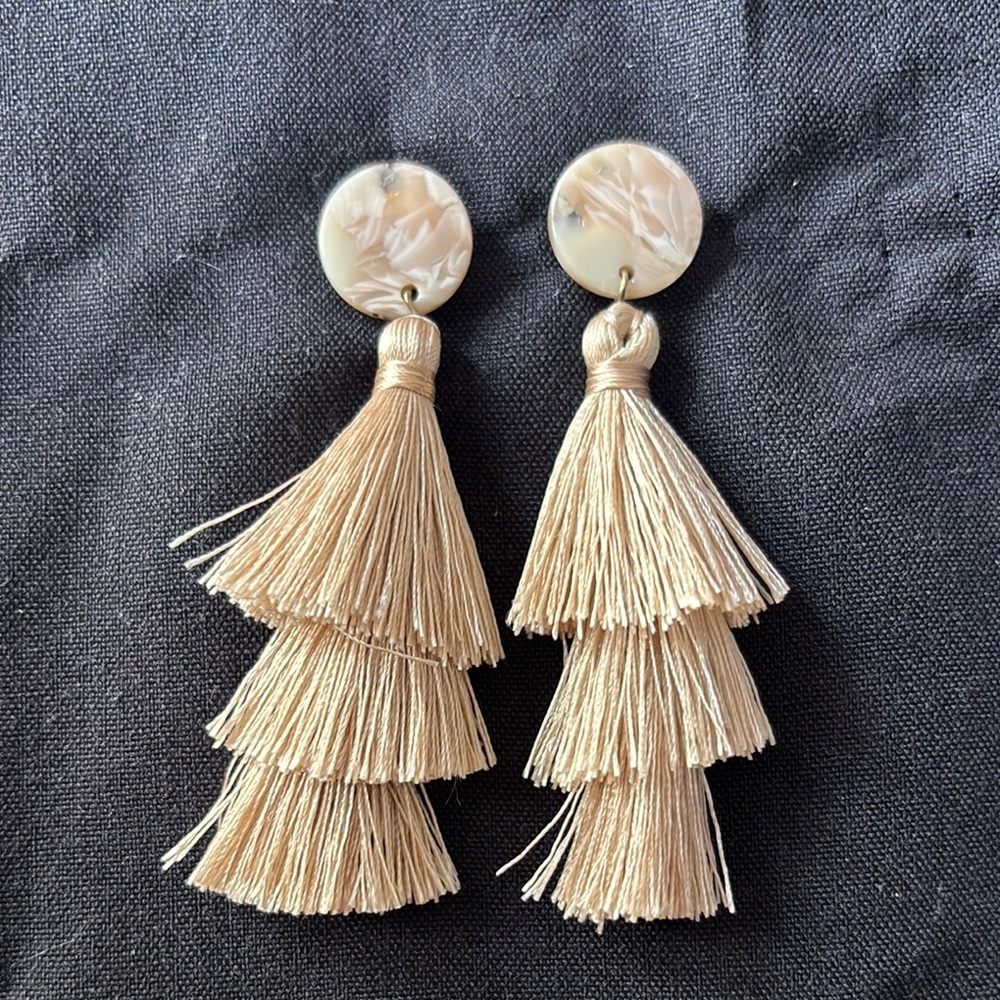 Elegant Cream Tassel Earrings